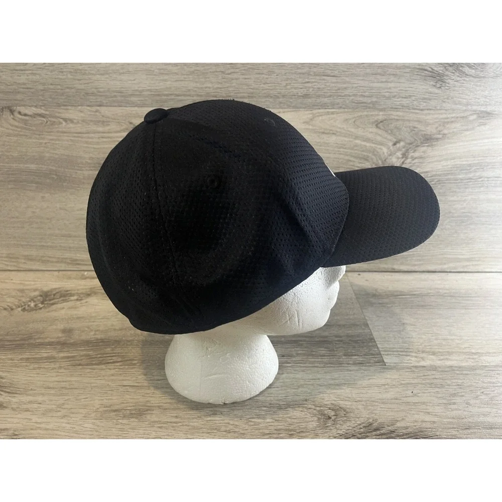 Adidas Black Cap‎ Golf Hat 3-Stripe Spell-Out Logo A-Flex Size L/XL